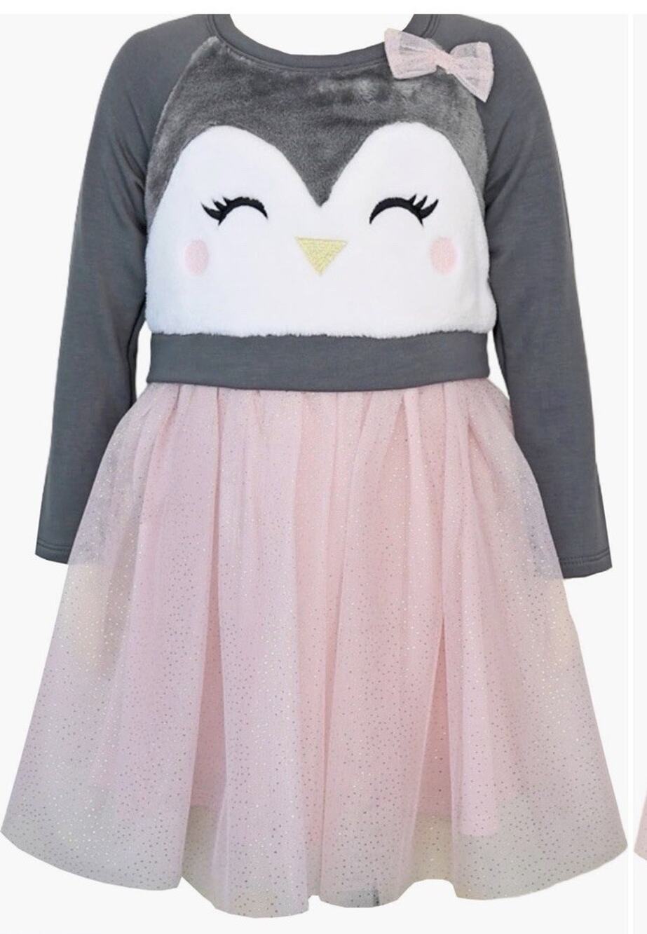 Zunie Kids' Penguin Embroidered Long Sleeve Plissé Dress 3T NWT